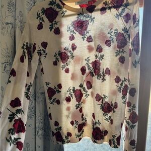 Equipment Cream and Red Floral Long Sleeve Top